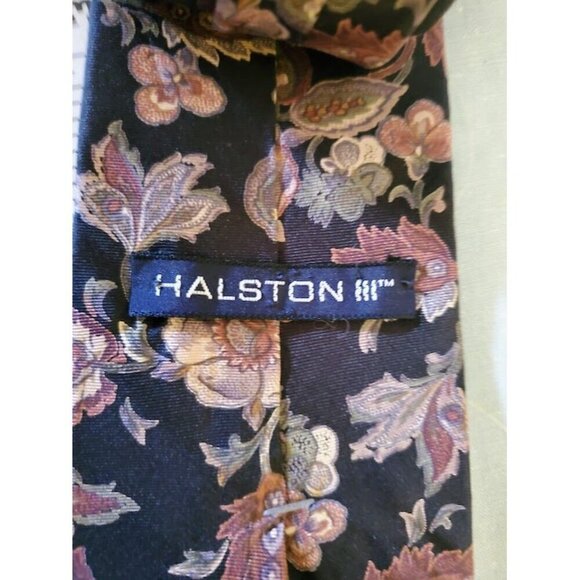 Vintage Floral Silk Tie By Halston III 100% Italian Silk Made In USA Floral Patt - Picture 2 of 5
